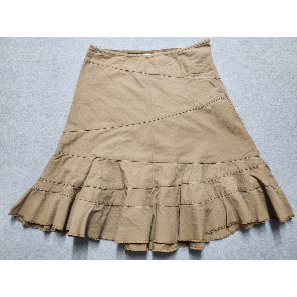 DKNY Jeans Womens Size 6 Tan Ruffle Skirt A-Line Casual Cotton Blend Knee Length